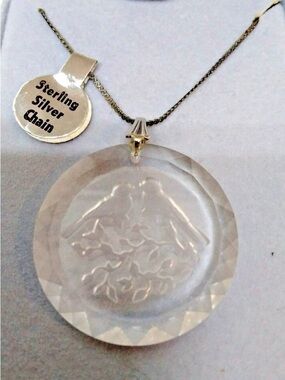 Vintage Lovebirds Crystal Pendant Sterling Silver 925 Chain 18in